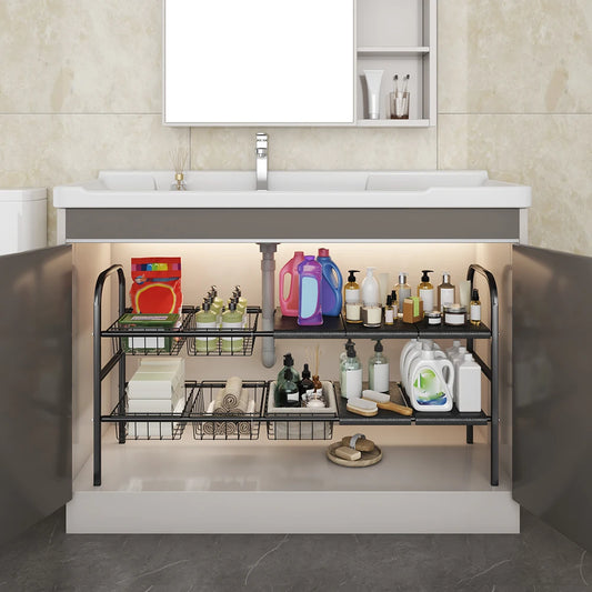 1 Set Kitchen Under Sink Organizers Expandable Cabinet Shelf