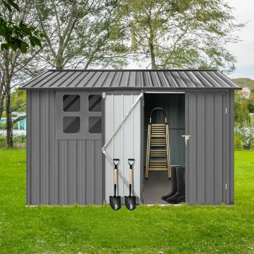 6 X 8 Ft Metal Garden Sheds With Lockable Doors Grey