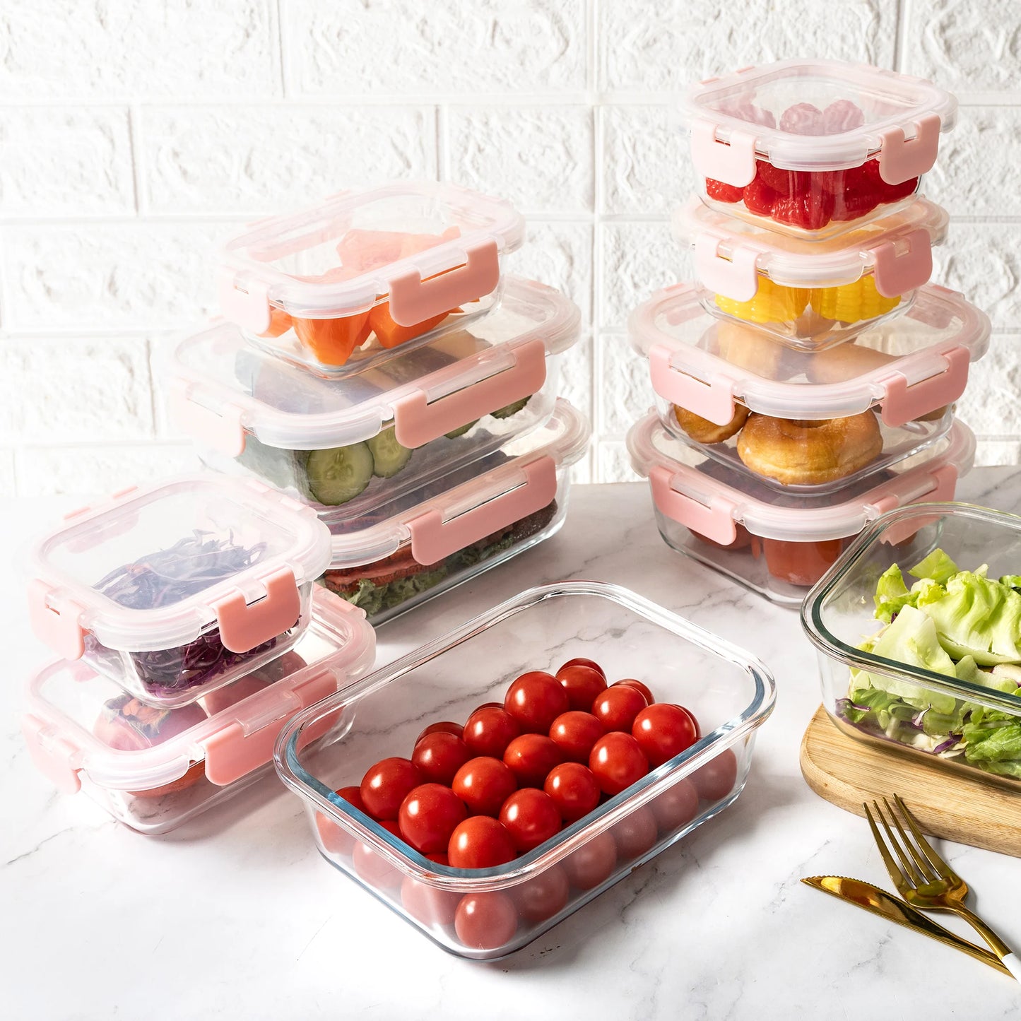 16 Piece Glass Food Storage Containers Leakproof Airtight