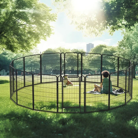 16 Panels Heavy Duty Metal Playpen with Door for Dogs