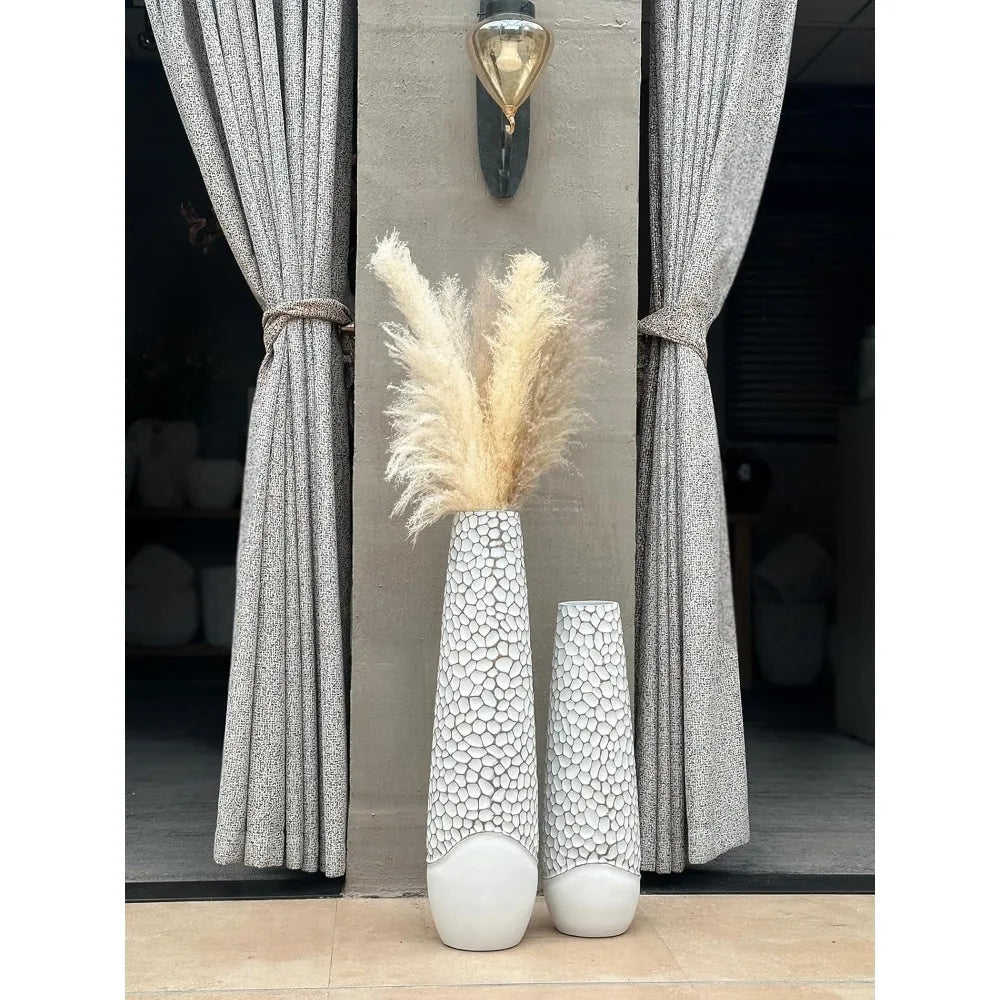 White High Footed Oversized Floor Vase for Feathers