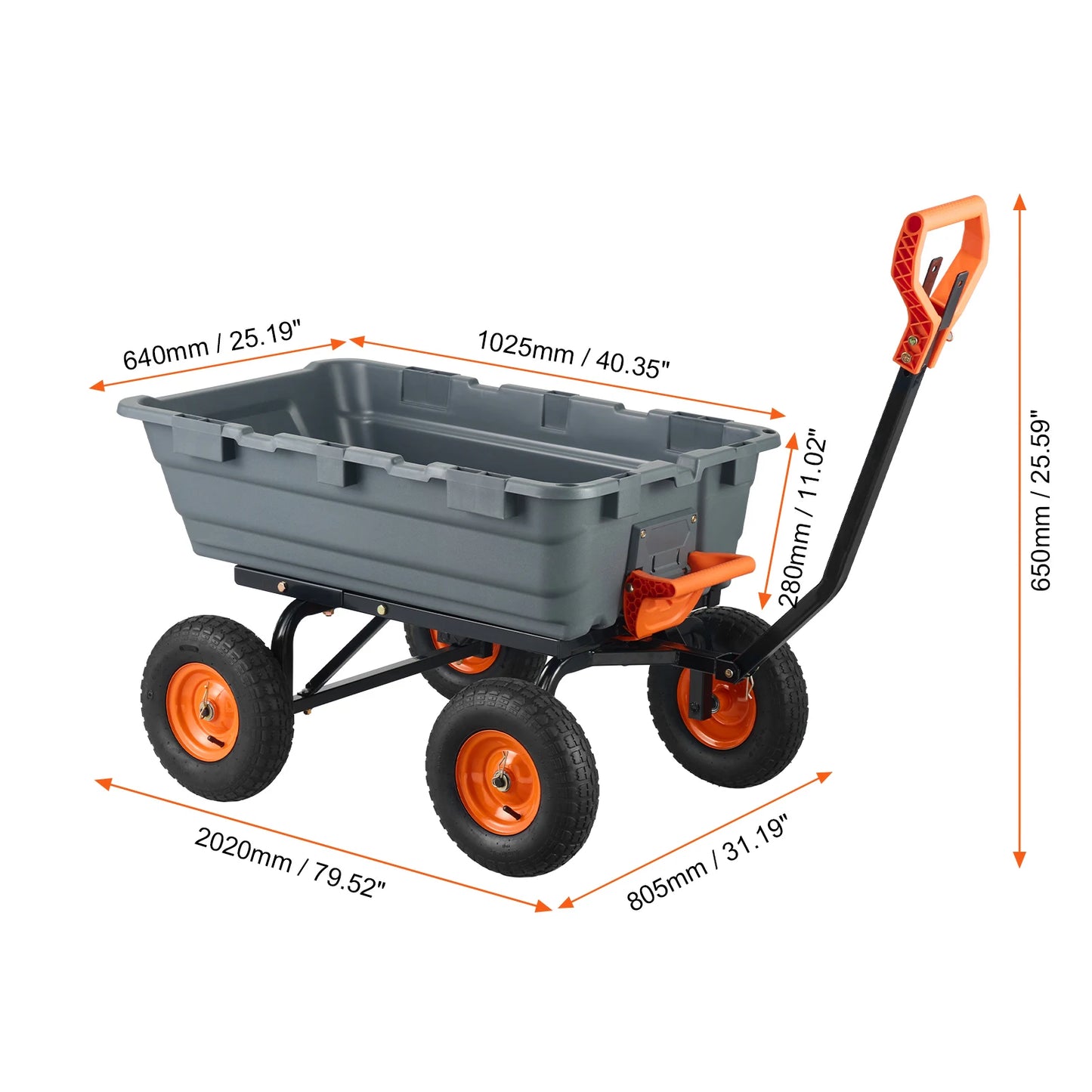 SucceBuy Poly Garden Dump Cart Steel Frame 2 In 1 Handle