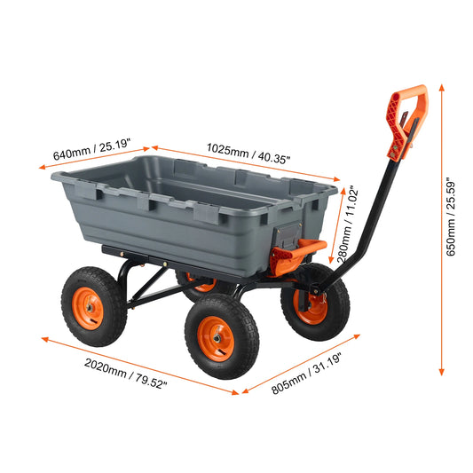 SucceBuy Poly Garden Dump Cart Steel Frame 2 In 1 Handle