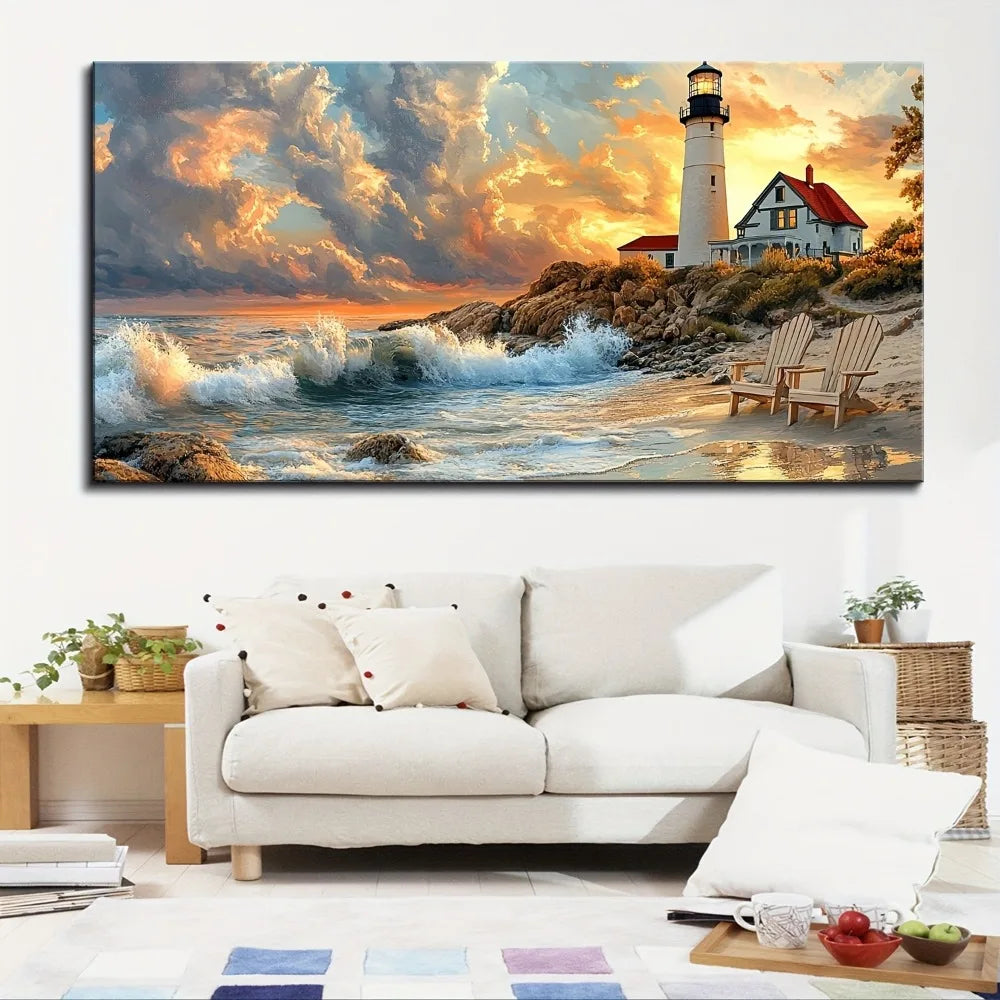 Portland Lighthouse Canvas Mural With 1.5 Inch Pine Frame