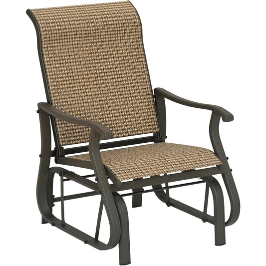 Outdoor Glider Chair With Steel Frame And Mesh Fabric
