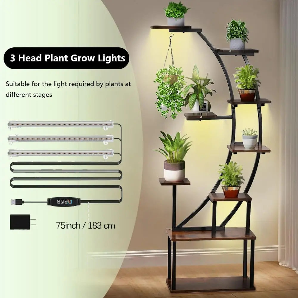 Black Plant Stand With Grow Light 9 Tiered Shelf 60 Inch