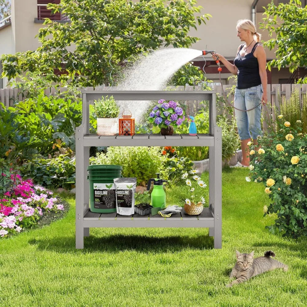 HDPS All Weather Potting Bench Table With 4 Side Hooks