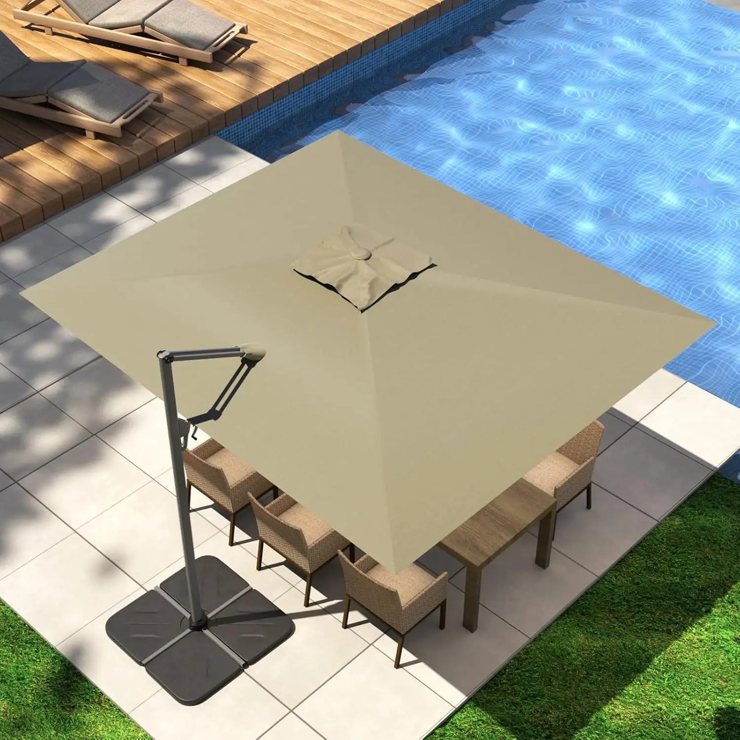10FT Square Cantilever Patio Umbrella with Tilt Adjustment and 360-Degree Rotation