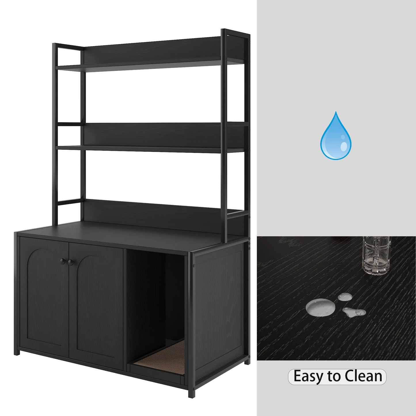Wooden Hidden Cat Litter Box Enclosure With Shelves Doors