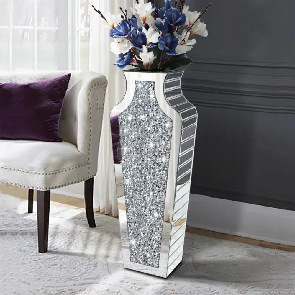 Crystal Silver Floor Vase, Broken Diamond Decorative Mirror