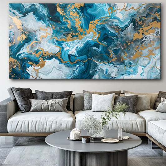 Blue Abstract Canvas Wall Art Painting for Living Room