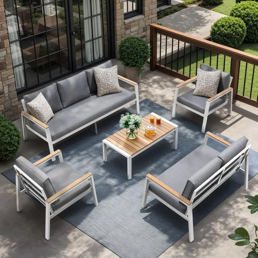 Outdoor Patio Furniture Sectional Patio Sofa Set with Teak Table