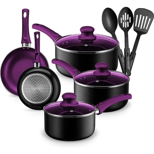 Pots And Pans Set Cookware Nonstick Aluminum 11 Piece Purple
