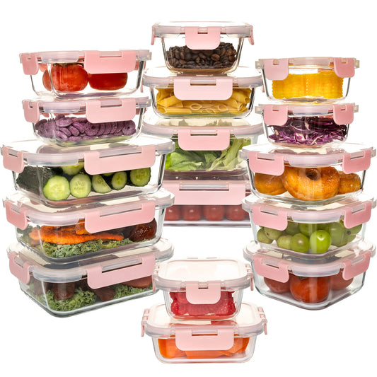 16 Piece Glass Food Storage Containers Leakproof Airtight