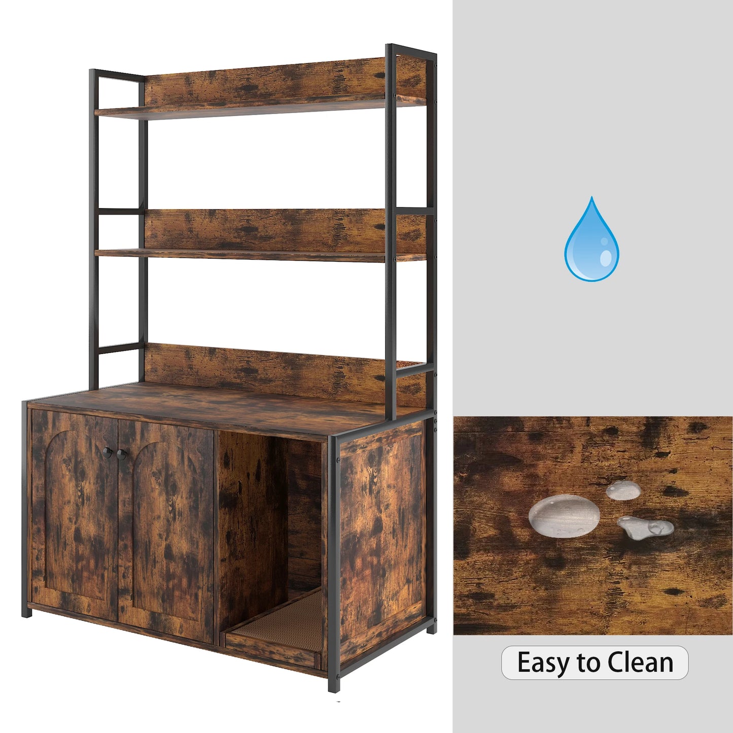 Wooden Hidden Cat Litter Box Enclosure With Shelves Doors