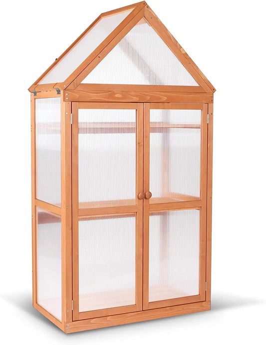 Orange Wooden Greenhouse Cold Frame Raised Flower Planter
