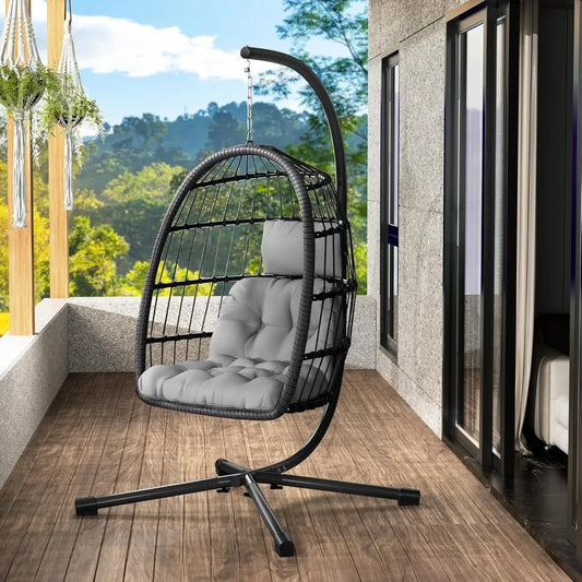 Egg Chair With Stand Patio Garden Rattan Wicker Swing
