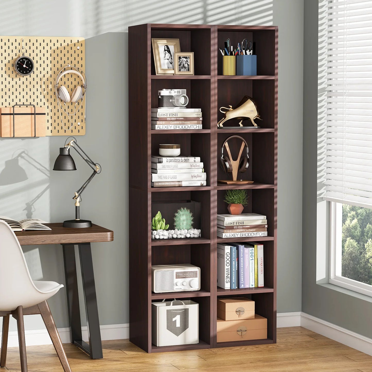 Tribesigns 70.9 Inch Tall Narrow Bookcase, Rustic Corner Bookcase with Storage, 6 Tier Cube Display Shelves for Home Office