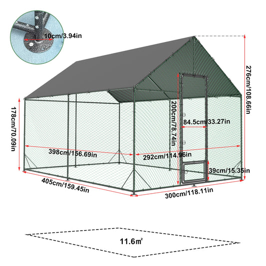 L XL XXL Upgraded Heavy Duty Metal Chicken Coop w/ Cover and Nylon Netting Pet Animal Poultry Run Hen House for Outdoor Backyard