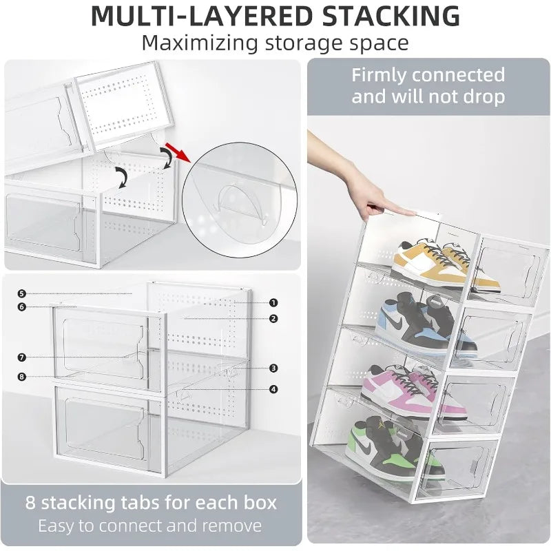 Shoe Boxes Clear Plastic Stackable 18 Pack Premium Shoe Organizer