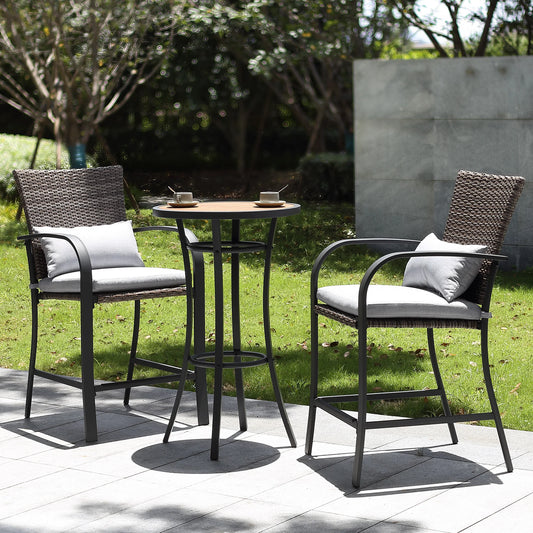 Naga Bahna 3 Piece Patio Bar Set With Cushions Rattan Wicker Outdoor Furniture