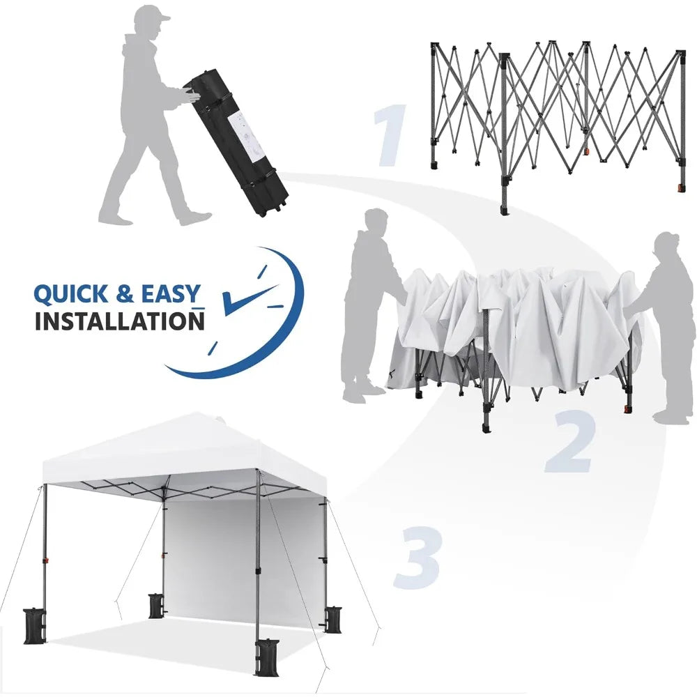 10x10 Pop Up Canopy Tent With 1 Sidewall Wheeled Bag