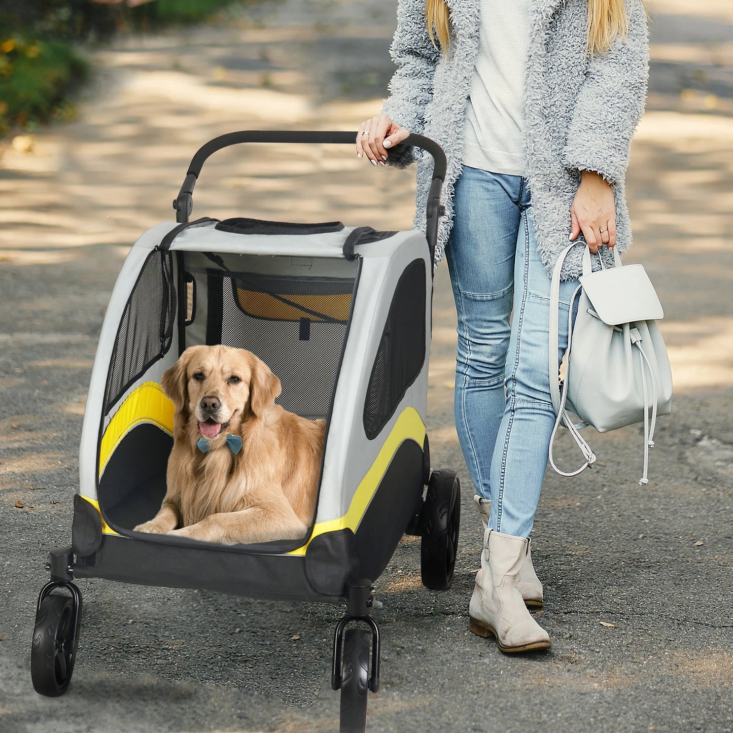 Foldable Four Wheel Dog Cat Stroller Portable Breathable