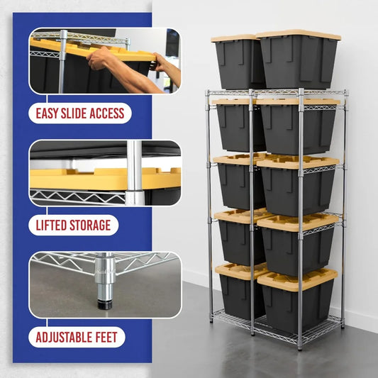 Bin Storage Rack for 12 Gallon Storage Totes Includes 10 Bins