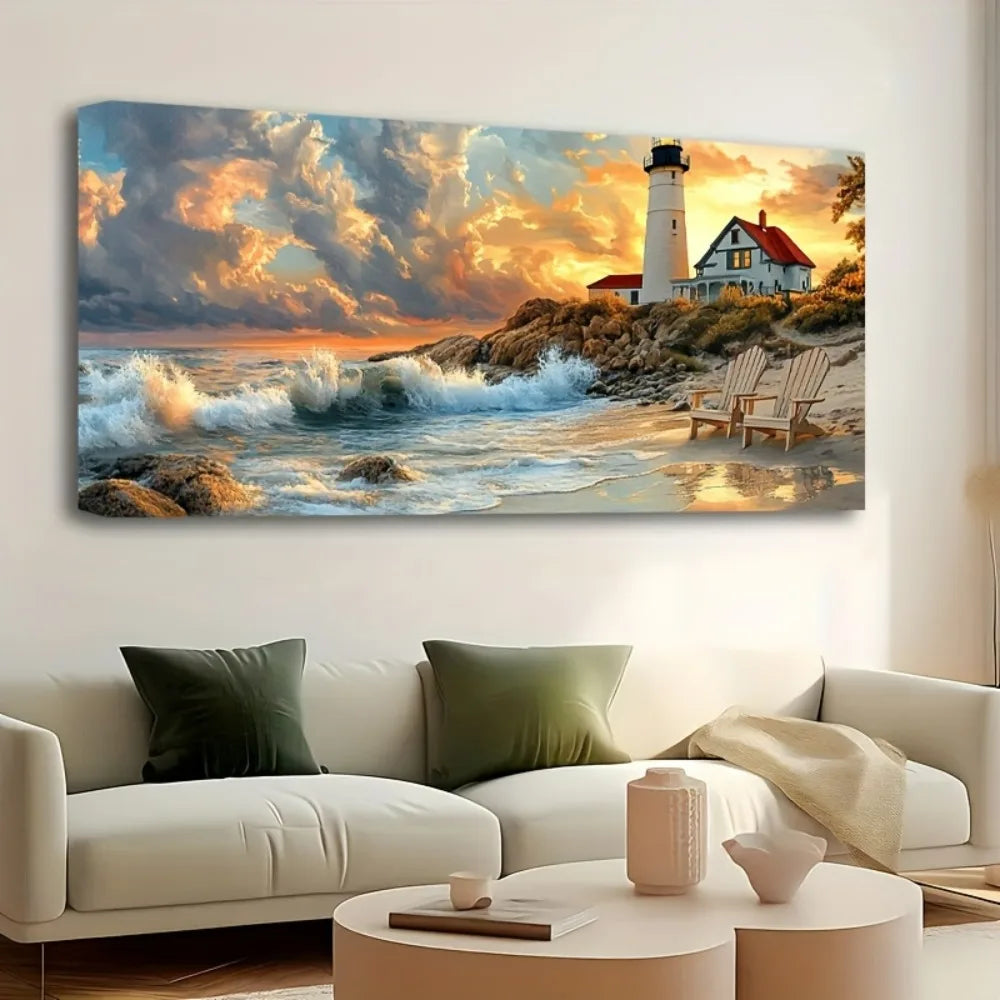 Portland Lighthouse Canvas Mural With 1.5 Inch Pine Frame