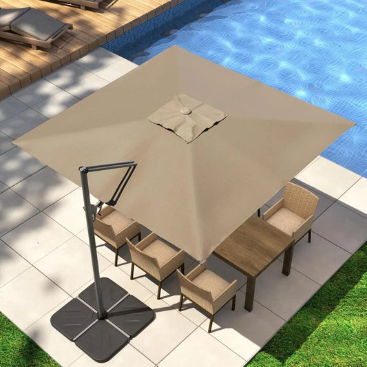 10FT Square Cantilever Patio Umbrella with Tilt Adjustment and 360-Degree Rotation