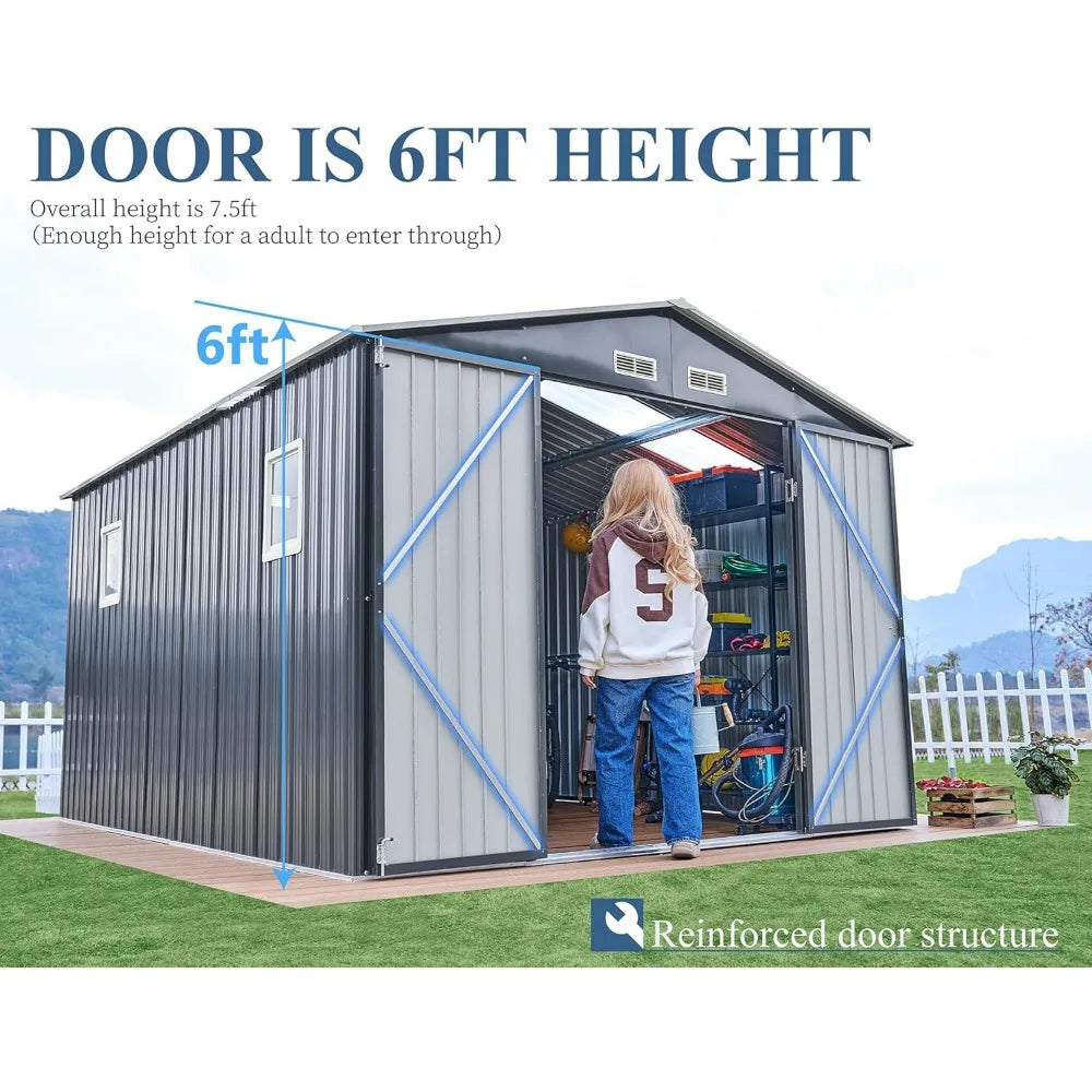 10x12x7.5 FT Outdoor Storage Shed with Double Doors and Vents