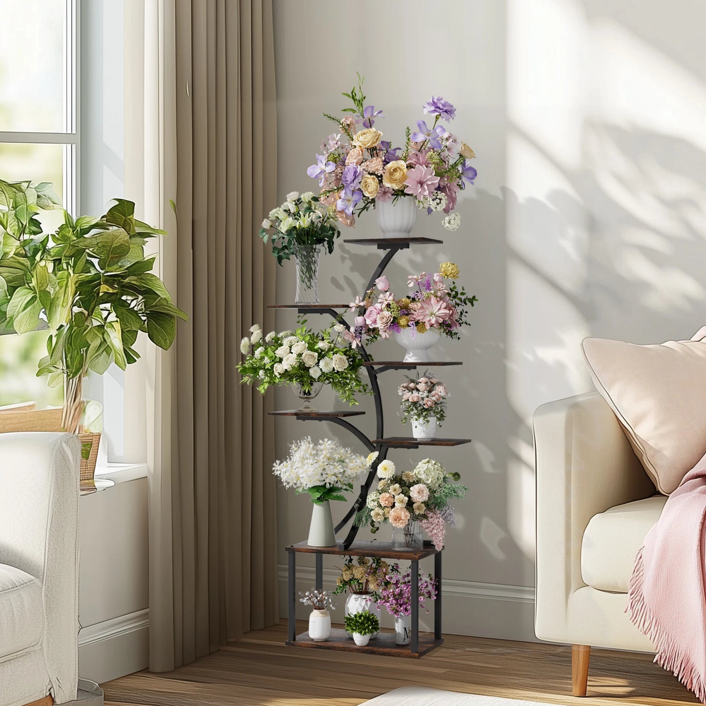Industrial Style Multilayer Plant Stand Tree Shaped Display