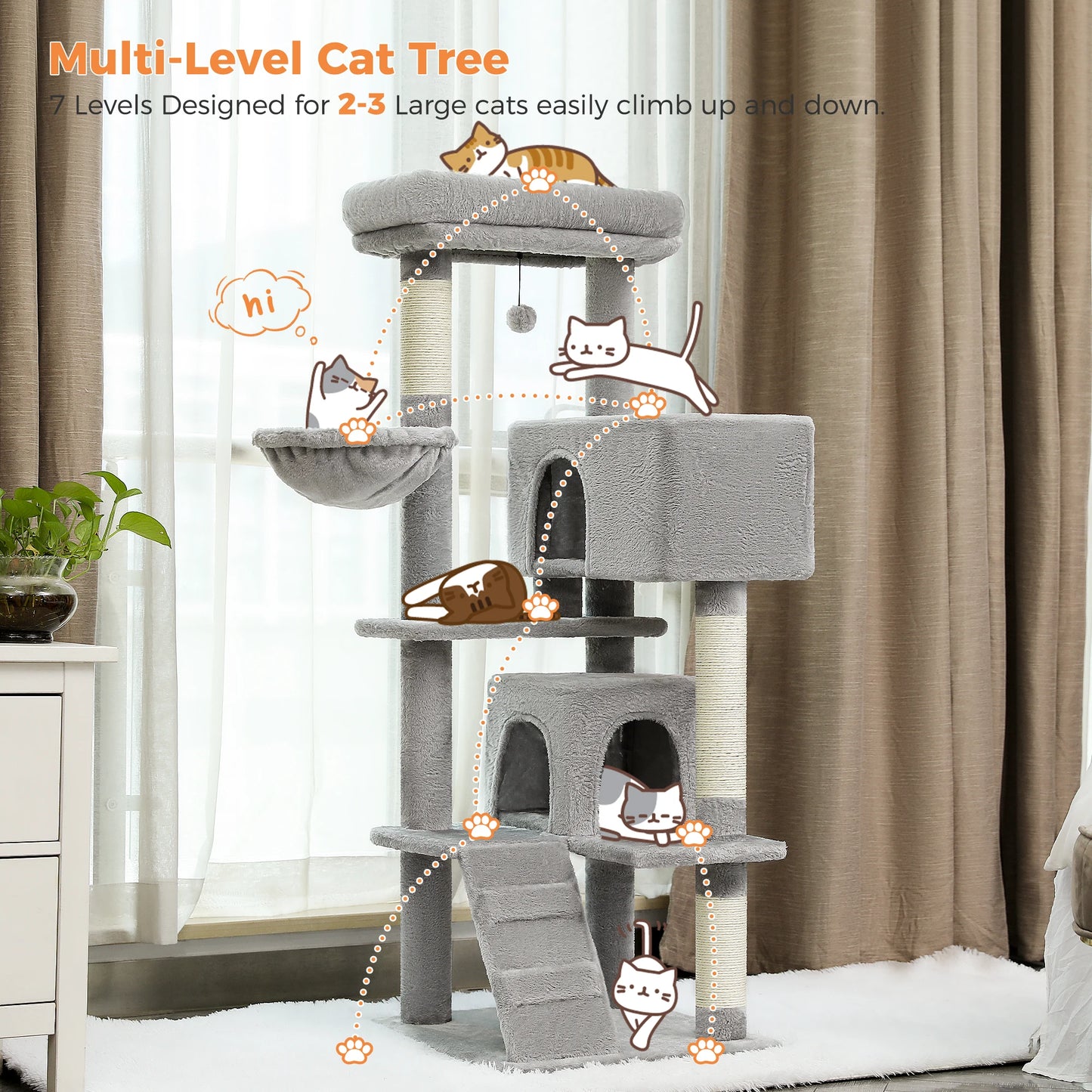 Luxury Cat Tree Multi Level Tower With Condo And Perches