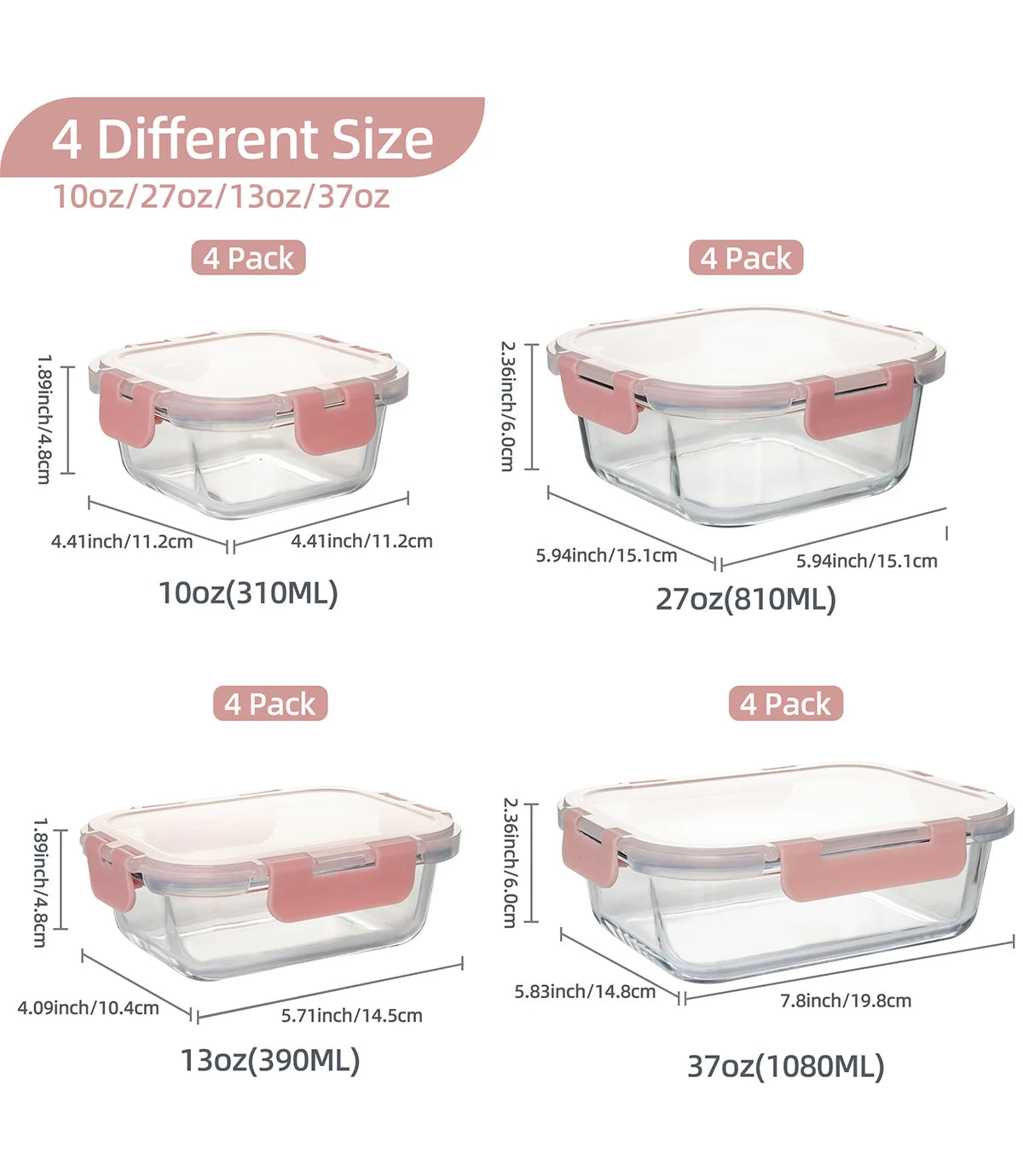 16 Piece Glass Food Storage Containers Leakproof Airtight