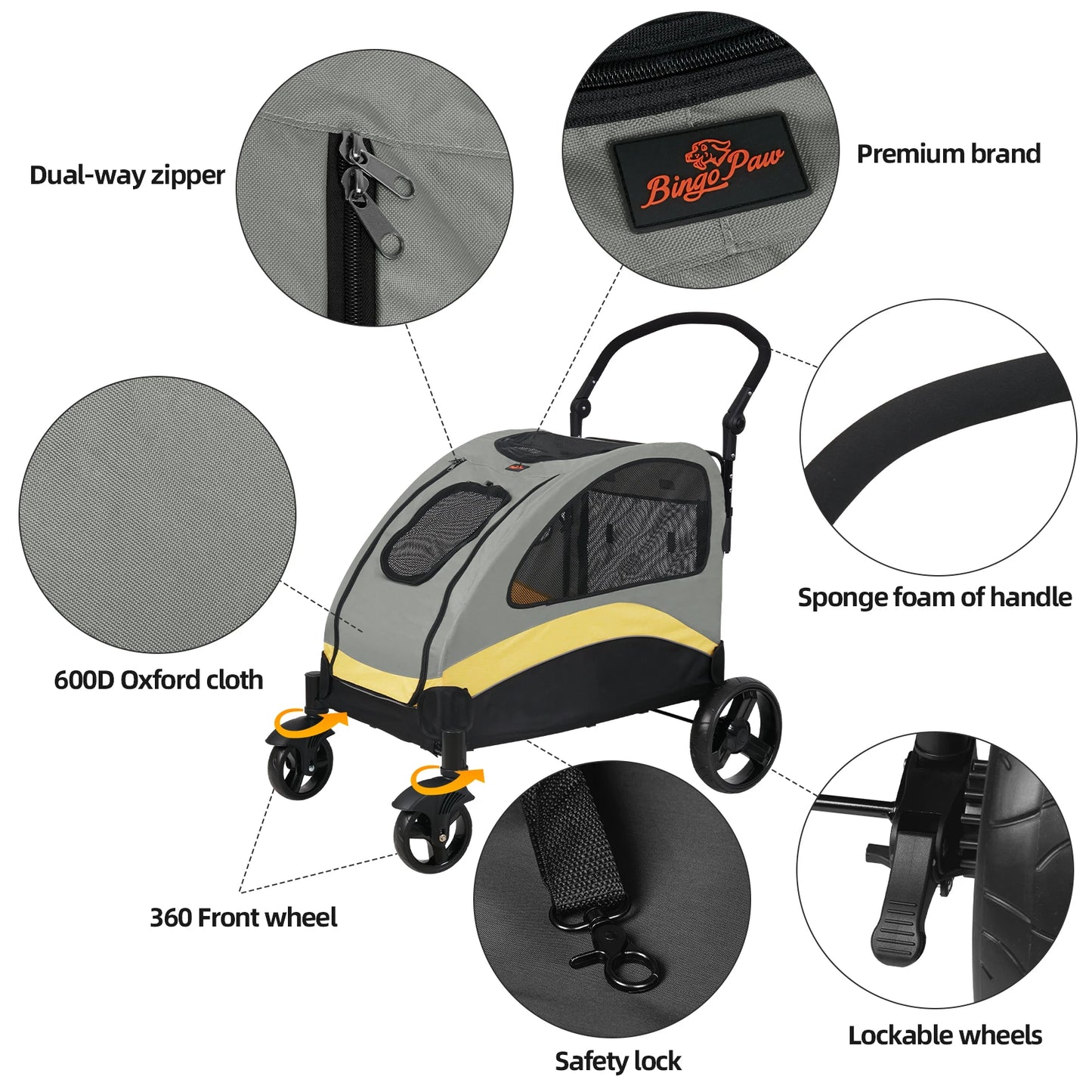 Foldable Four Wheel Dog Cat Stroller Portable Breathable