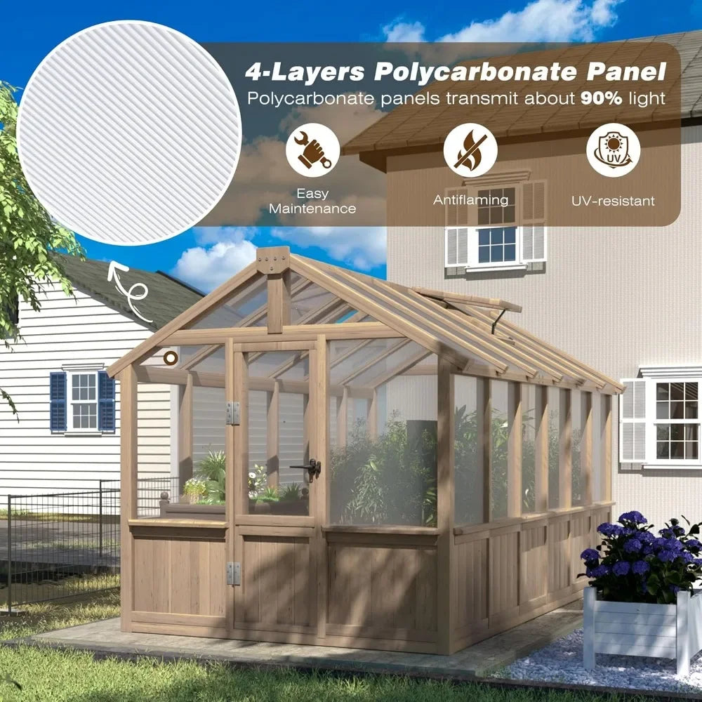 6x12FT Greenhouses for Outdoors, Cedar Frame with Vent