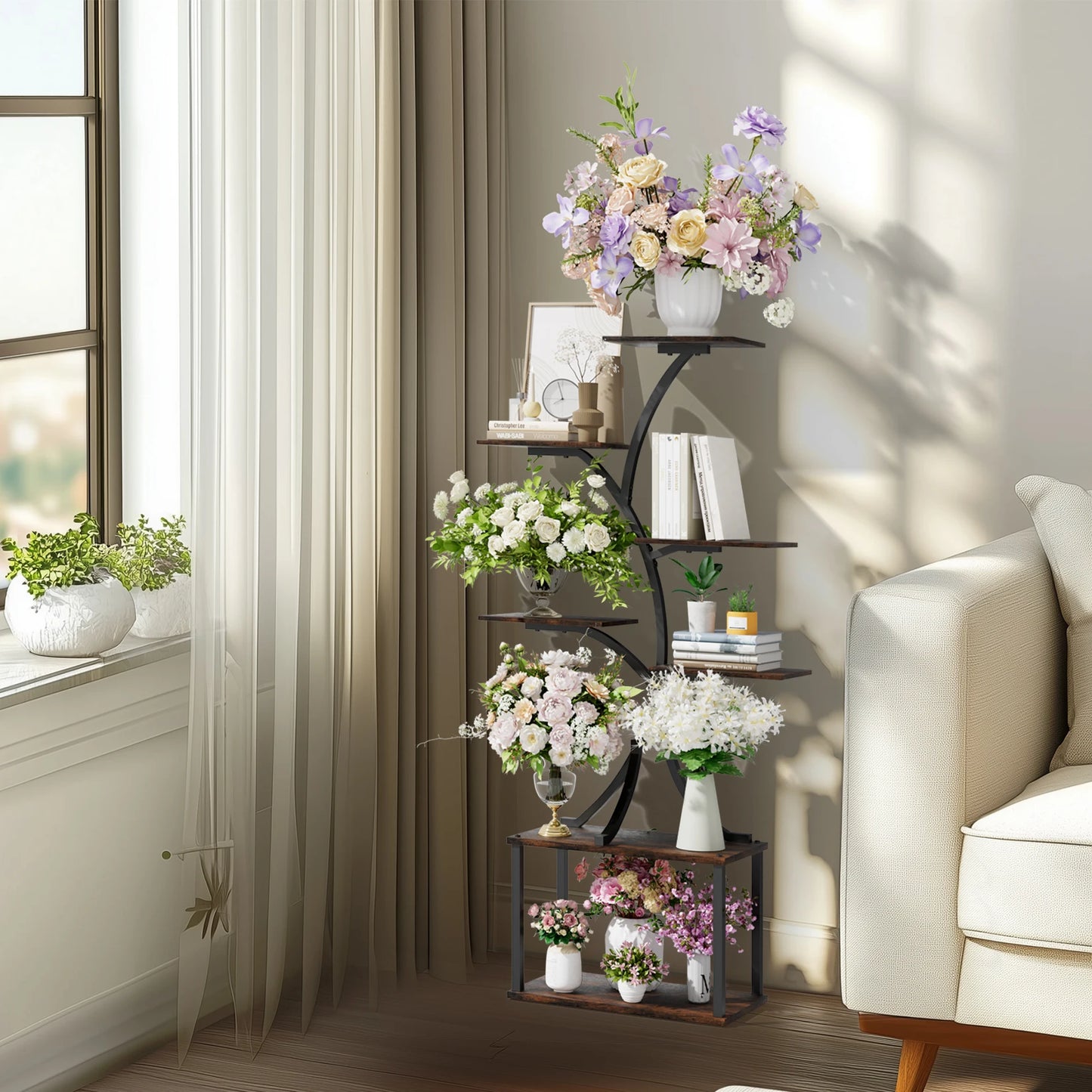Industrial Style Multilayer Plant Stand Tree Shaped Display