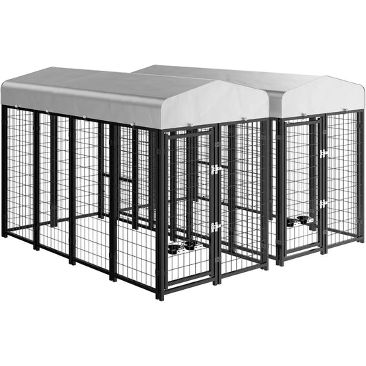 2PCS Outdoor Dog Kennel Outside Run with Doggy Door Roof