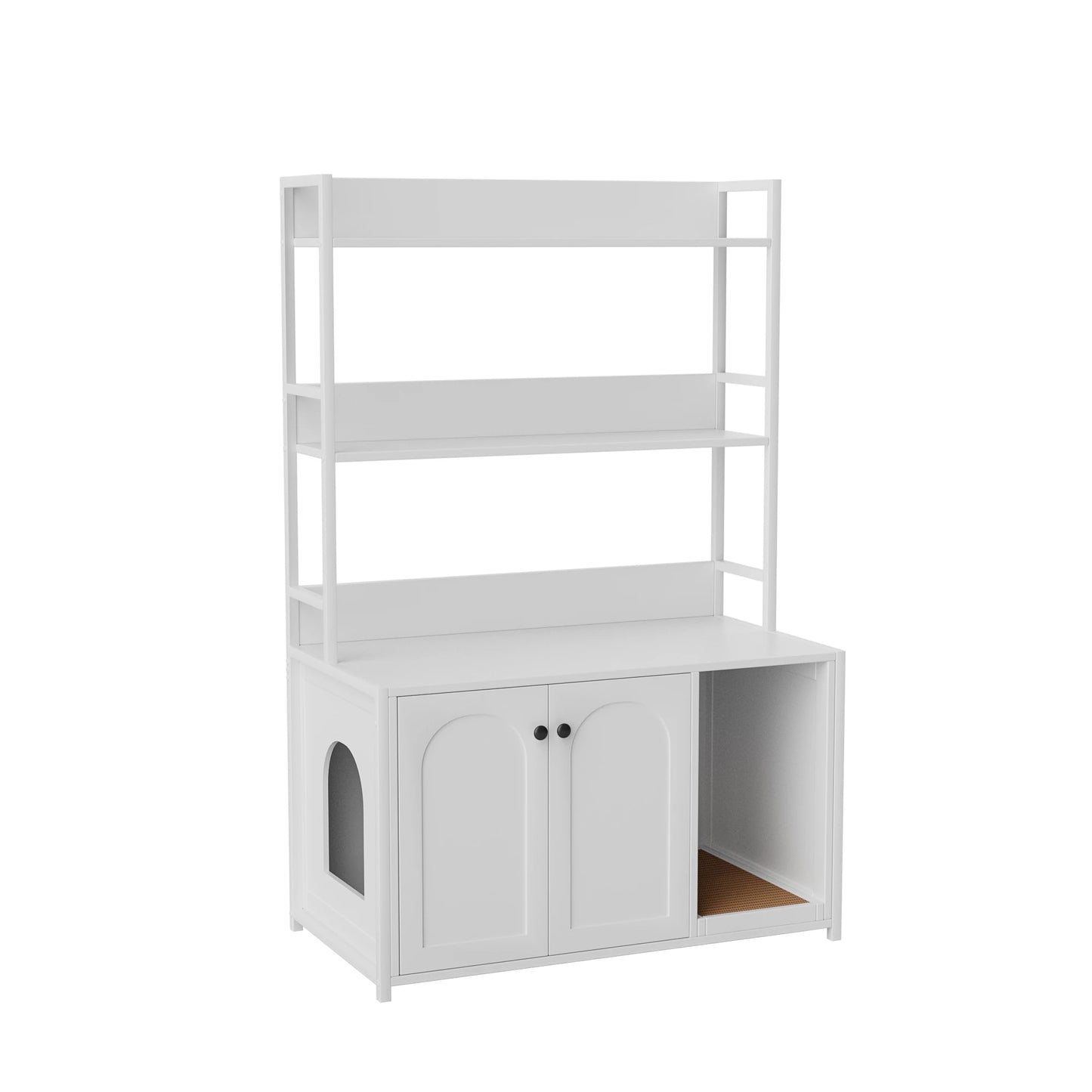 Wooden Hidden Cat Litter Box Enclosure With Shelves Doors