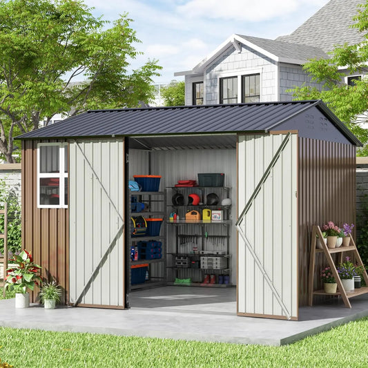 10x10 FT Outdoor Storage Shed, Large Metal Tool Sheds
