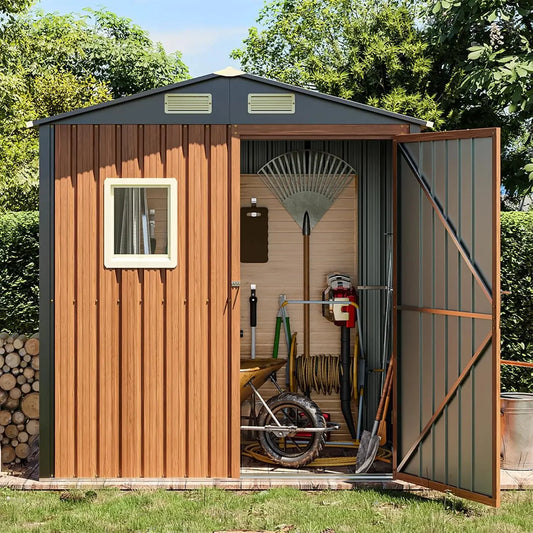 6x4 Ft Lockable Metal Garden Shed with Window Storage