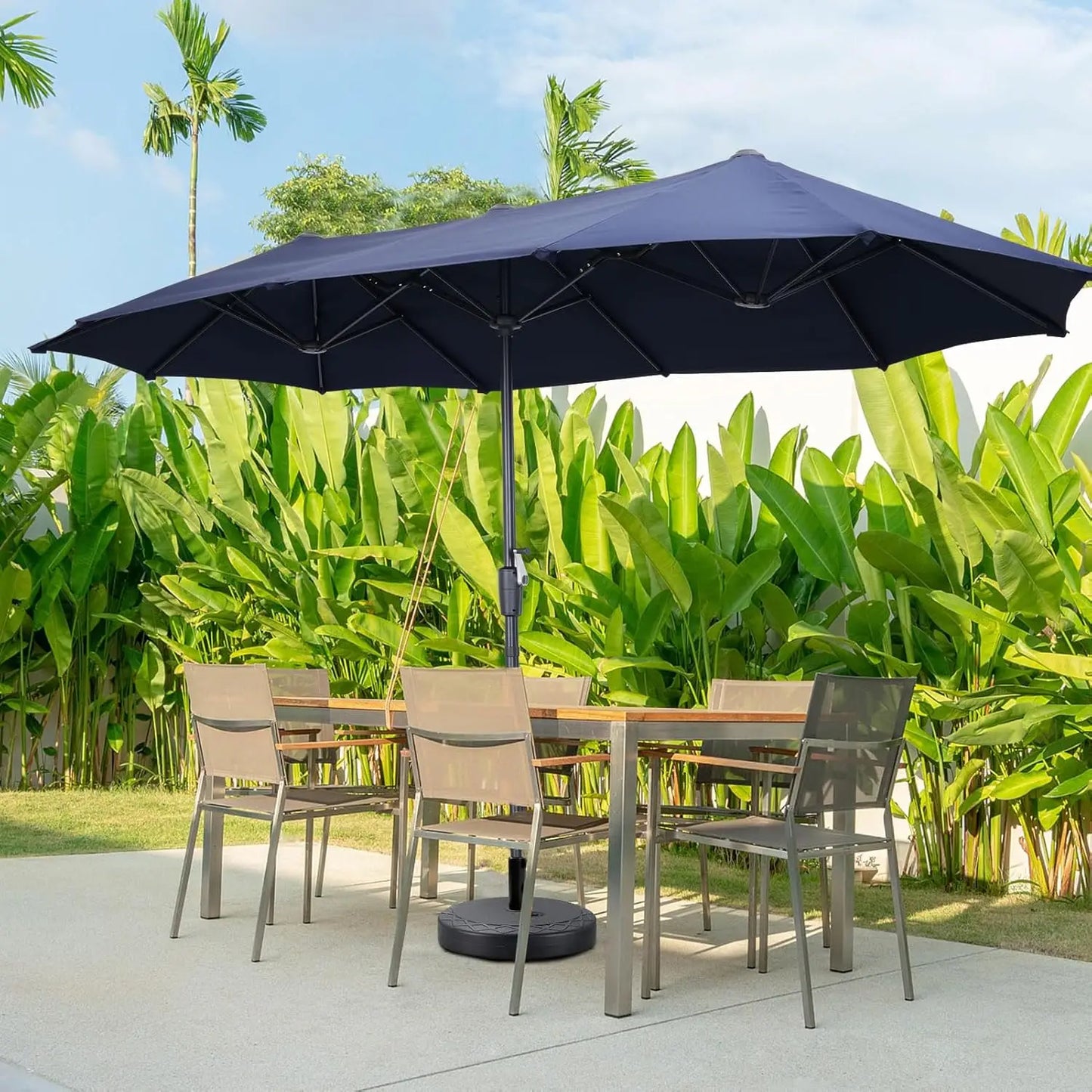 13Ft Large Patio Umbrella with Base Easy Crank for Poolside