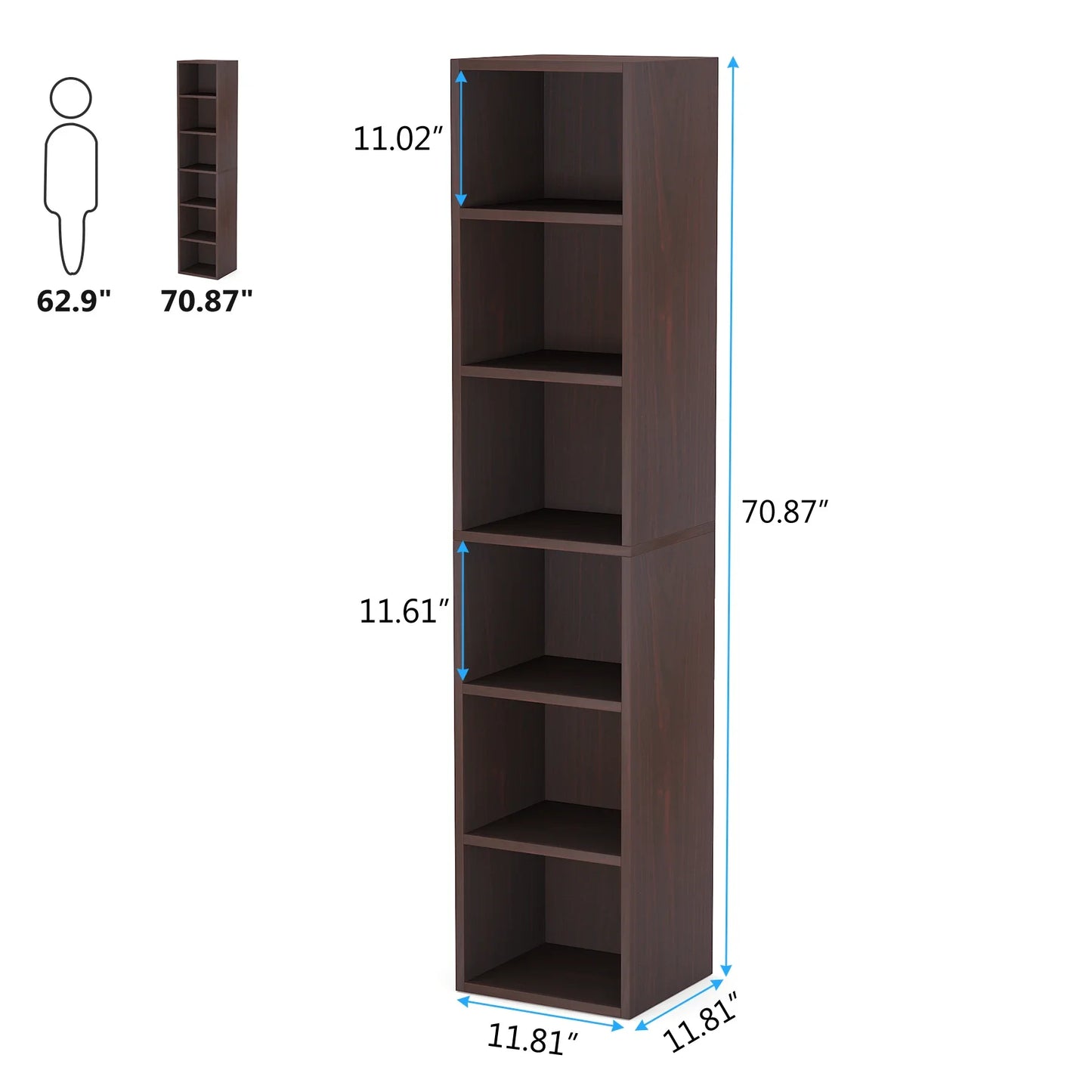 Tribesigns 70.9 Inch Tall Narrow Bookcase, Rustic Corner Bookcase with Storage, 6 Tier Cube Display Shelves for Home Office