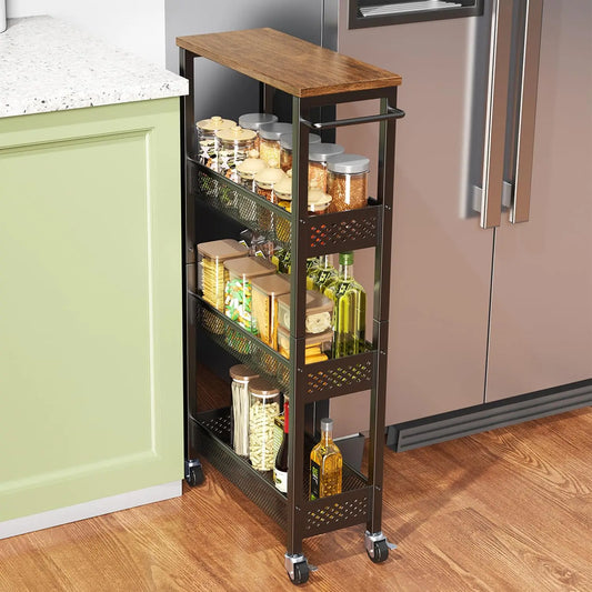 Slim Storage Cart 4Tier Narrow Kitchen Rolling Cart on Wheels