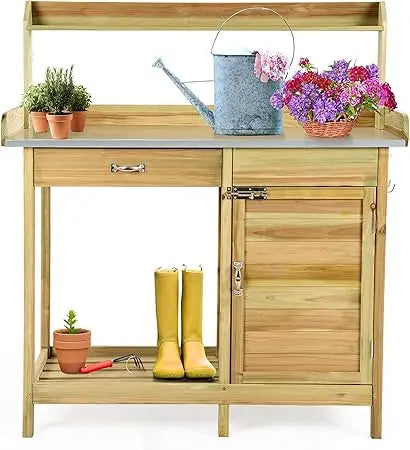 Outdoor Potting Bench Work Station Drawer Storage Cabinet