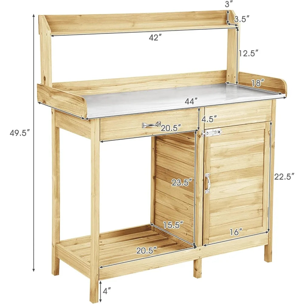 Outdoor Potting Bench Work Station Drawer Storage Cabinet
