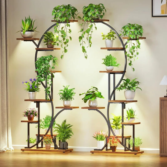 Nine Tier Indoor Corner Plant Stand With Grow Lights