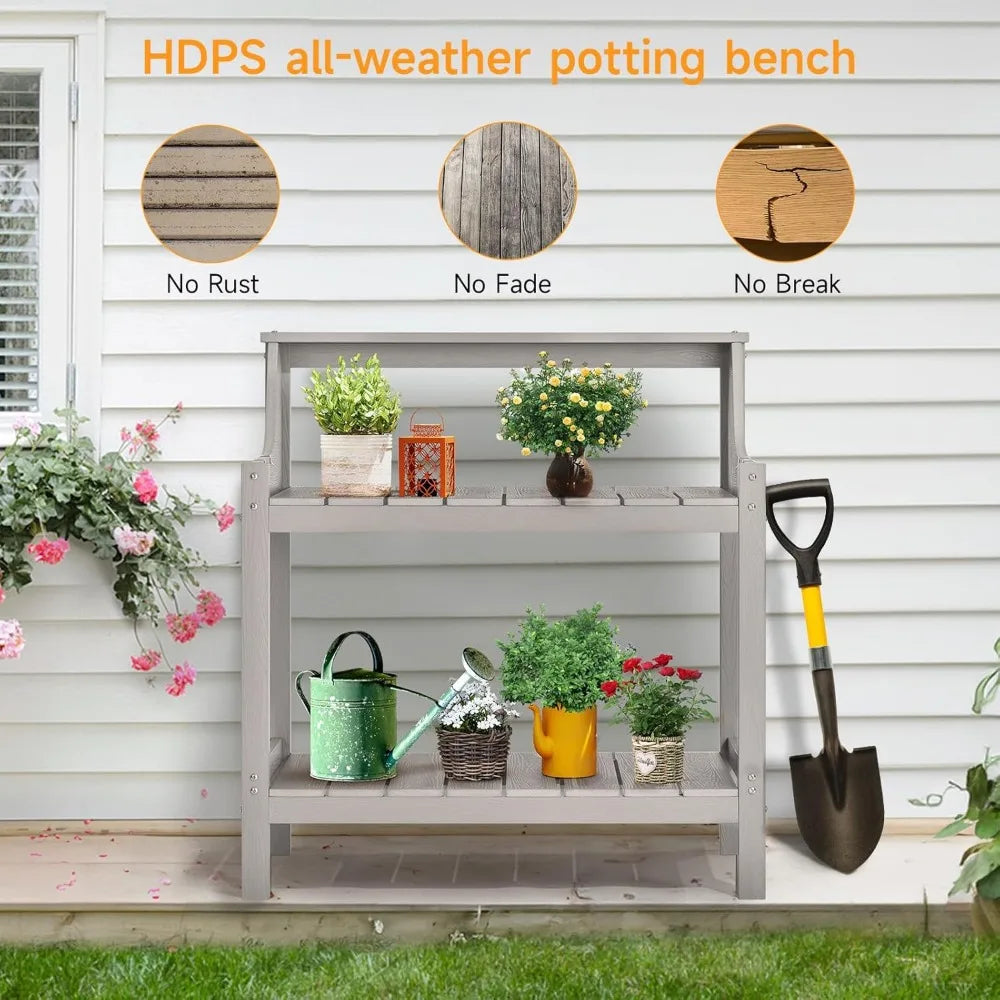 HDPS All Weather Potting Bench Table With 4 Side Hooks