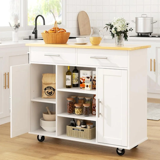 40 Inch Kitchen Island Cart On Wheels With Storage Rolling Service Cart