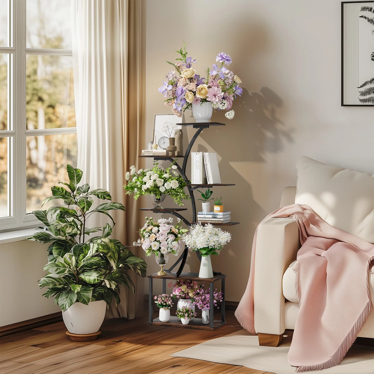 Industrial Style Multilayer Plant Stand Tree Shaped Display
